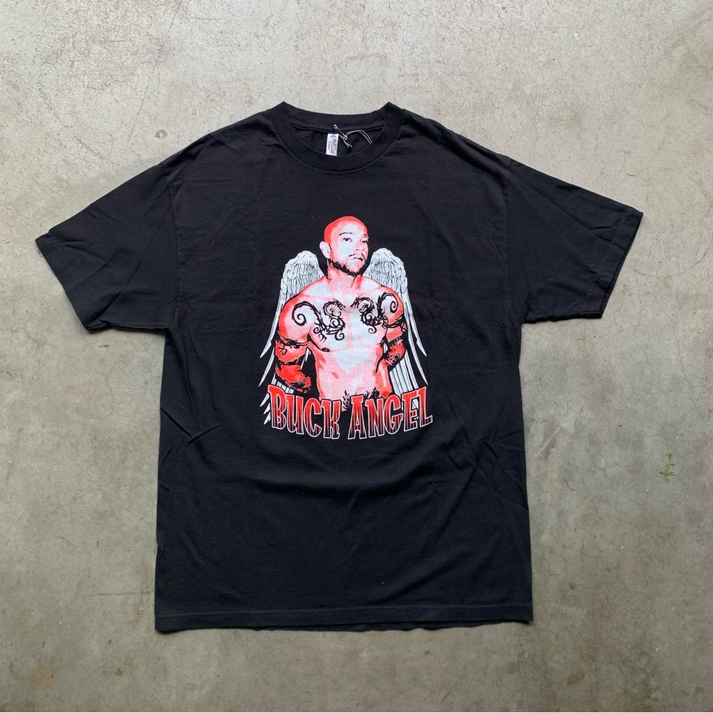 Made in USA Black Buck Angel Short-Sleeve Cotton Graphic T-Shirt Adult Large